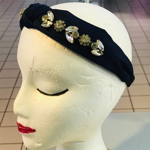 NWT Navy Blue Rhinestone Jeweled Knot Head Band - Picture 3 of 5